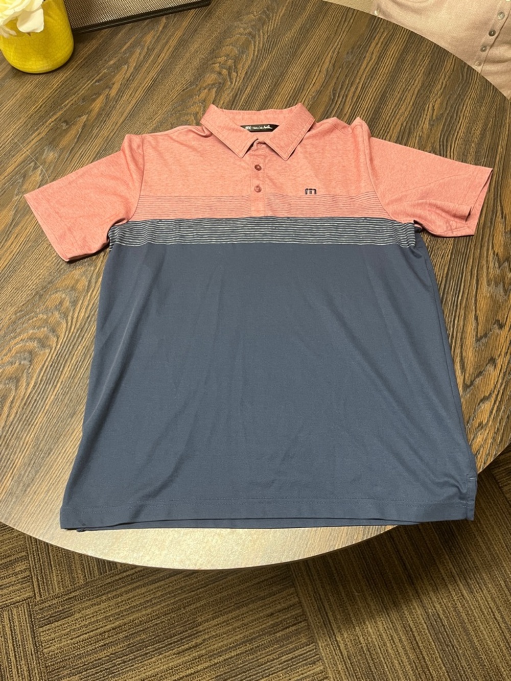 Travis Mathew Colorblock Polo in Coral and Navy